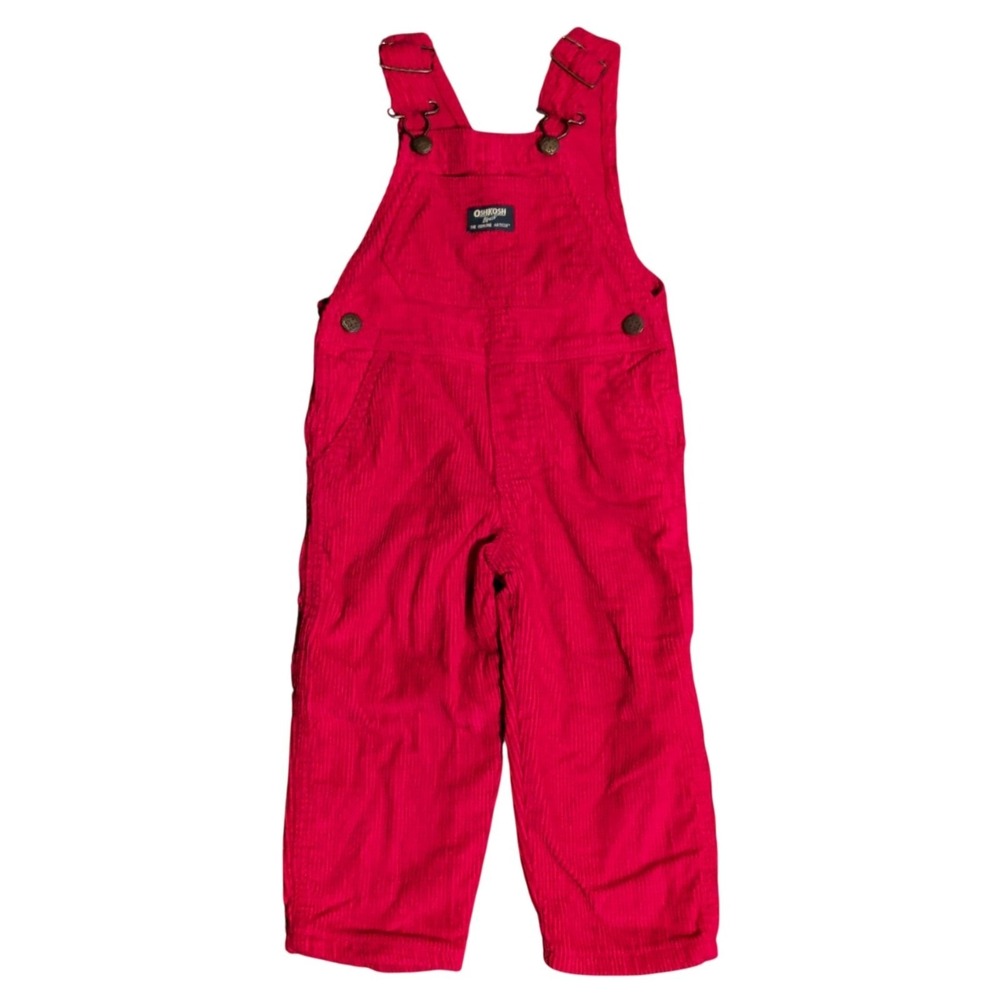 Vintage Osh Kosh B'Gosh Corduroy Overalls Kids Size 2T Bibs Red